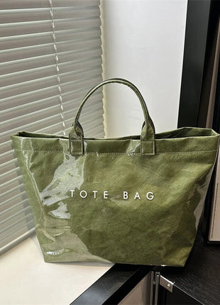Tote Bag, Retro Letter, Casual Versatile Handbag, Minimalist Transparent, Simple, Commuter, Large-capacity Bag for Women PlatiNum