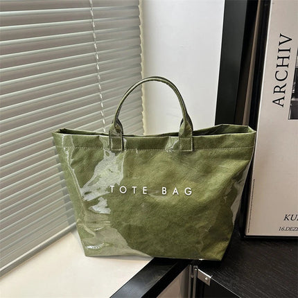 Tote Bag, Retro Letter, Casual Versatile Handbag, Minimalist Transparent, Simple, Commuter, Large-capacity Bag for Women PlatiNum