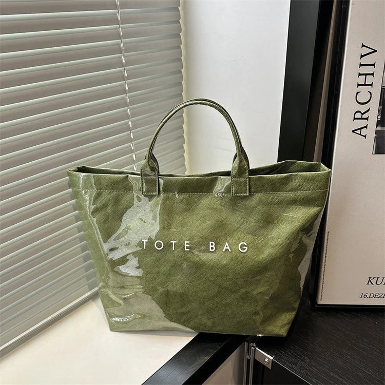 Tote Bag, Retro Letter, Casual Versatile Handbag, Minimalist Transparent, Simple, Commuter, Large-capacity Bag for Women PlatiNum