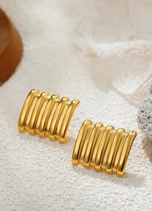 Orecchini a Perno Geometrici a Forma di C Multistrato Placcati in Oro 18K, Antiruggine, in Acciaio Inossidabile per Donne platinumshop