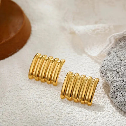 Orecchini a Perno Geometrici a Forma di C Multistrato Placcati in Oro 18K, Antiruggine, in Acciaio Inossidabile per Donne platinumshop