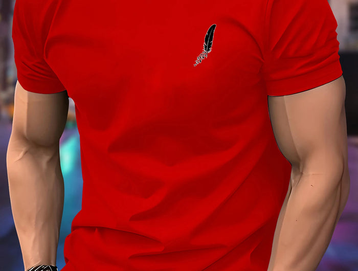 Nuova maglietta da corsa girocollo da uomo estiva sottile top con stampa di piume T-shirt sportiva fitness traspirante a maniche corte ad asciugatura rapida
