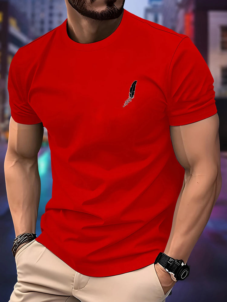 Nuova maglietta da corsa girocollo da uomo estiva sottile top con stampa di piume T-shirt sportiva fitness traspirante a maniche corte ad asciugatura rapida