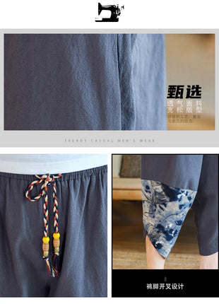 Pantaloni Kimono giapponesi da uomo in cotone traspirante Samurai Abbigliamento Pantaloni da uomo Stampa allentata Pantaloncini Harem retrò Pantaloni Hip Hop Harajuku