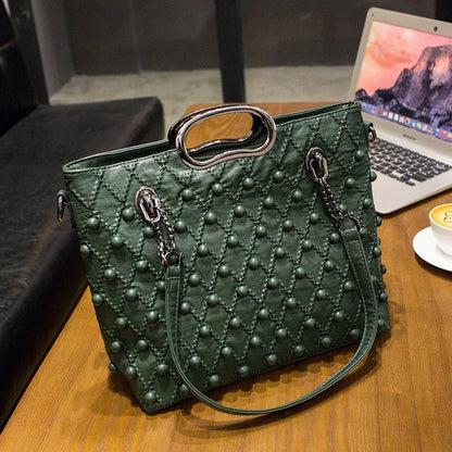 2025 new Genuine Leather Women's Handbags Fashion Soft Lady Tote Bag Shoulder Messenger Bag Large Capacity Portable Rivet Bags