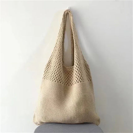 Borse a maglia da donna, borsa tote grande capacità, borsa estiva da spiaggia, borsa grande casual, borse a tracolla intrecciate a nido d'ape, borsa da donna