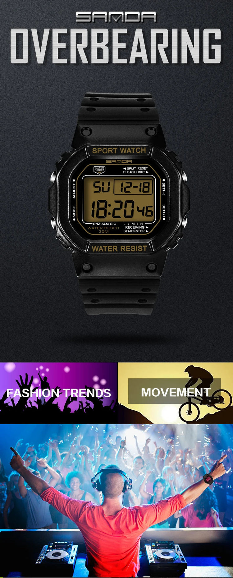 SANDA G Style LED Orologio digitale Unisex Antiurto Impermeabile Orologi sportivi Ragazzo Ragazza Cronometro Orologio elettronico a LED militare platinumshop