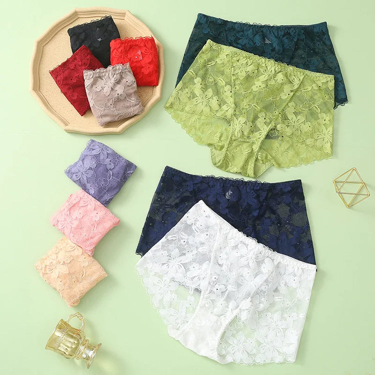 Transparent Lace Briefs Women Panties Girls Summer Underpants Plus Size Underwear Solid Color Sexy Lingerie XXL
