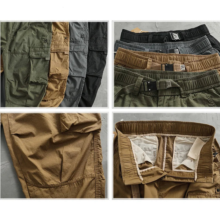 Men's corset casual pants loose 3D vertical cut retro military style outdoor scratch resistant multi-pocket cargo pants