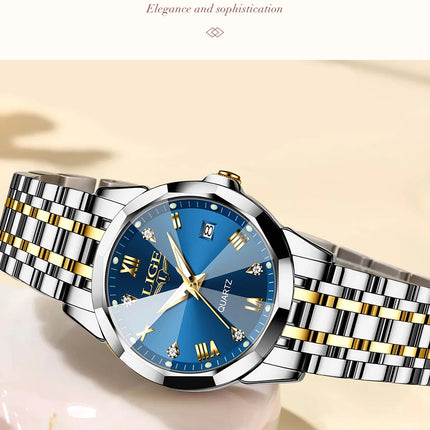 LIGE Elegante Orologio da Polso da Donna Ultrasottile in Stile Nordico Semplice con Movimento al Quarzo, Bracciale in Acciaio Inossidabile alla Moda platinumshop