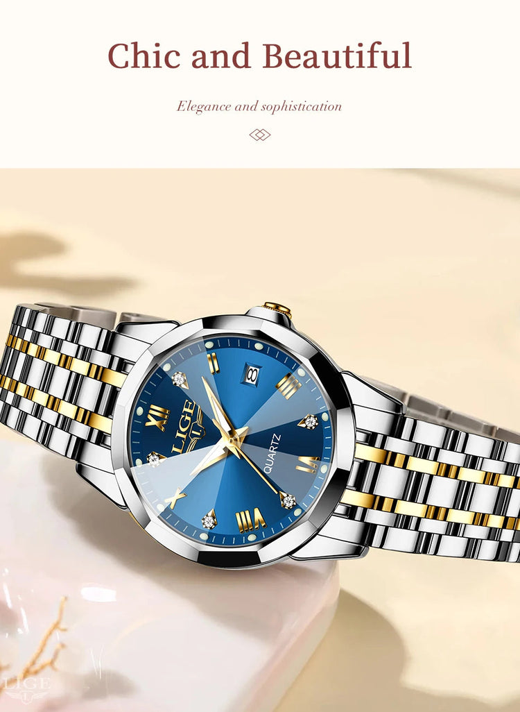 LIGE Elegante Orologio da Polso da Donna Ultrasottile in Stile Nordico Semplice con Movimento al Quarzo, Bracciale in Acciaio Inossidabile alla Moda platinumshop