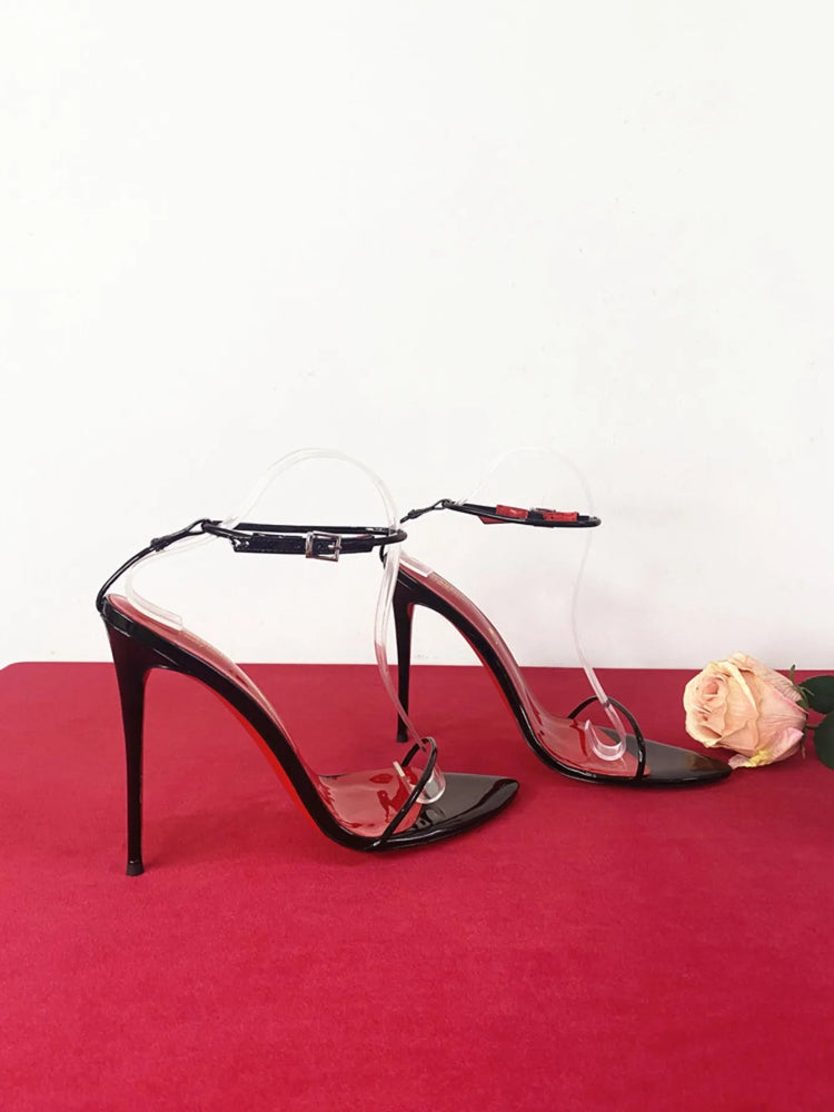 New 12cm Minimalist Ultra-fine Straight Strap High-heeled Shoes with Sexy Ankle Straps Plus Size Slim Heel Bed Sandals Women's PlatiNum