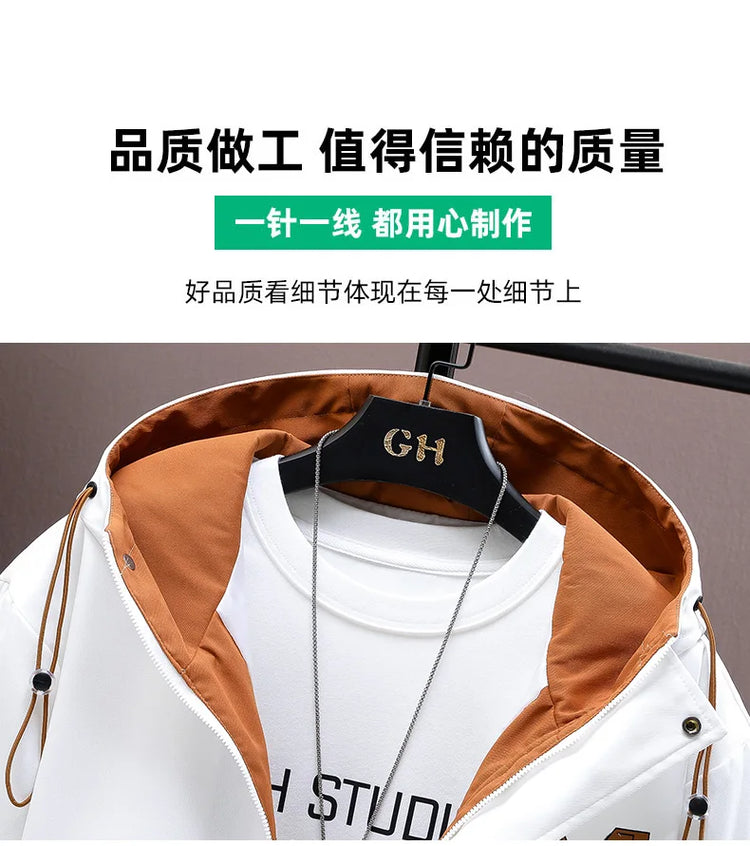 Casual Men's Hooded Jacket 2025 Spring Autumn New Product Thin Coat Top Windbreaker Street Wear Men's Coat