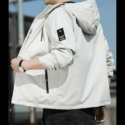 Casual Hooded Men's Jacket Youth Outerwear Spring Autumn New Style Korean Version Anti-Wrinkle Wear-Resistant Windproof Polye...