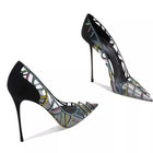Scarpe da Donna Nere con Tacco a Spillo a Punta, Nuove 2026, con Strass Multicolore Trasparenti, Design di Nicchia platinumshop