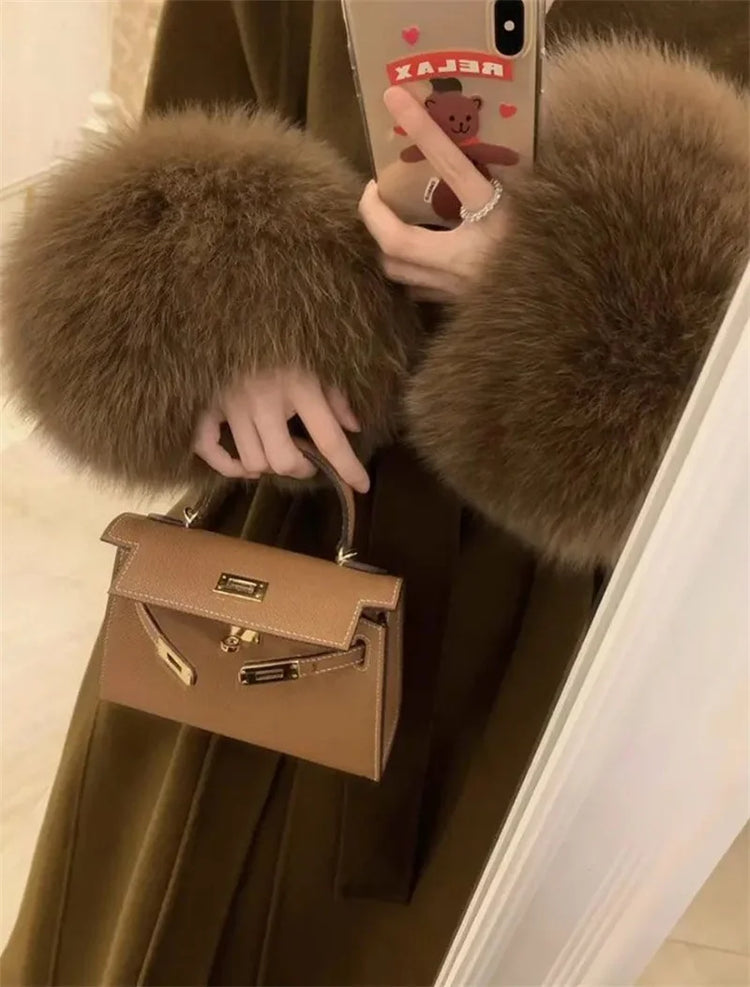 2025 New Spring Winter Warm Long Woolen Coat Women Elegant Warm Wool Blend Trench Coat With Belt Fashion Outerwear