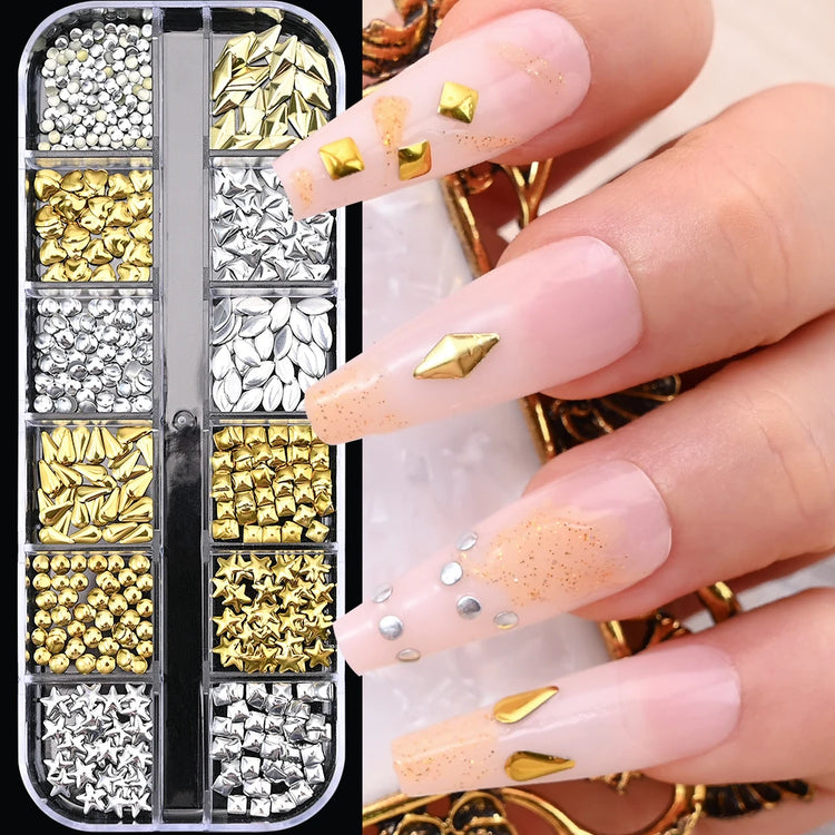 Ocean Starfish Shell Nail Charms Golden Silver Metal Nail Art Decoration 3D Nail Rivet Metallic Slice DIY Manicure Nail PartsY2K