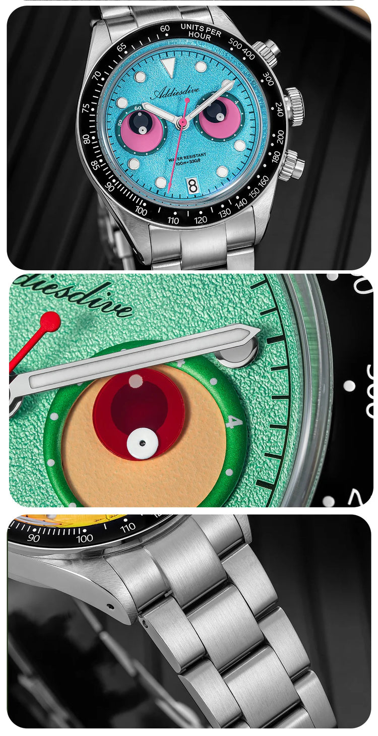 ADDIESDIVE New Men Watch AD2557 Luxury Chronograph VK64 Quartz Wristwatch Ceramic Bezel Luminous Dive 100m Waterproof 40mm Watch
