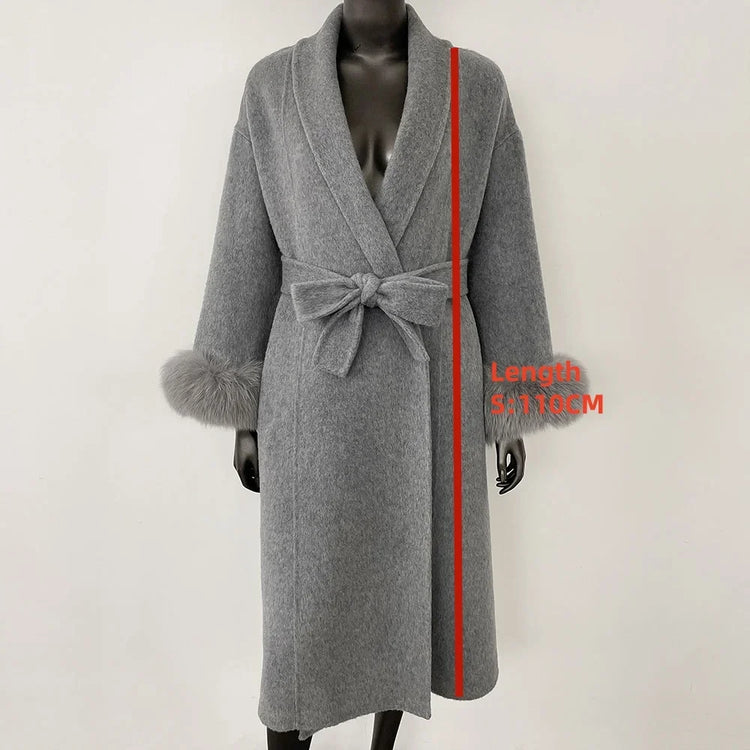 Elegant OL Office Lady Overcoats Fur Patchwork Long Sleeve Woolen Coat Beautiful Women's Clothing Jacket Autumn 2025 Spring