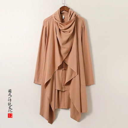 2025 Autunno Uomo Baggy Bello Fresco Trench Stile Cinese Mantello Camicie Moda Casual Lino Irregolare Mens Mantello Lungo Giacche a vento