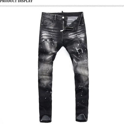 Street Designer Fashion Men Jeans High Quality Retro Black Gray Stretch Slim Fit Ripped Jeans Men Brand Vintage Y2K Denim Pants PlatiNum