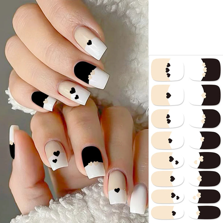 16Tips Semi Cured Leopard Print Gel Nail Stickers Chic Maillard Color Nail Strips Patch Self-adhesive UV Lamp Need Press On Nail
