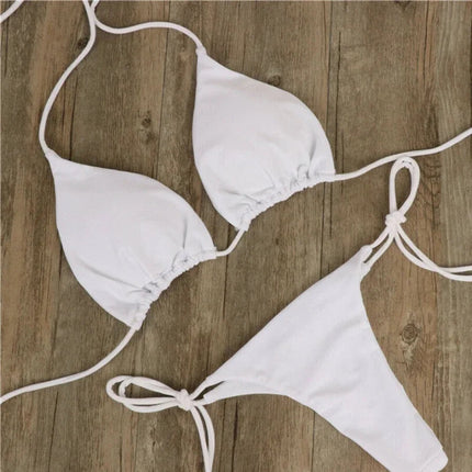 Bikini Costumi da bagno sexy Costumi da bagno Costume da bagno per donna Appeso al collo con allacciatura Bikini Tinta unita Costume da bagno sexy con cinturino diviso PlatiNum
