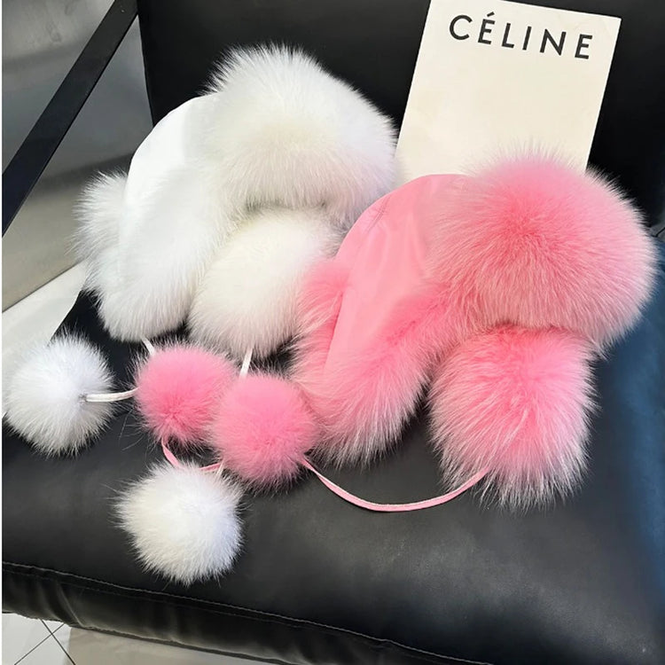 2026 100% Real Fox Fur Hats Women's Russian Ushanka Aviator Trapper Snow Skiing Hat Caps Earflap Winter Raccoon Fur Outerwear Ha