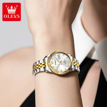 OLEVS 3705 Orologio da donna 30M Orologio al quarzo con data impermeabile per donna Orologio da donna di lusso con scala di diamanti a specchio ad alta durezza platinumshop