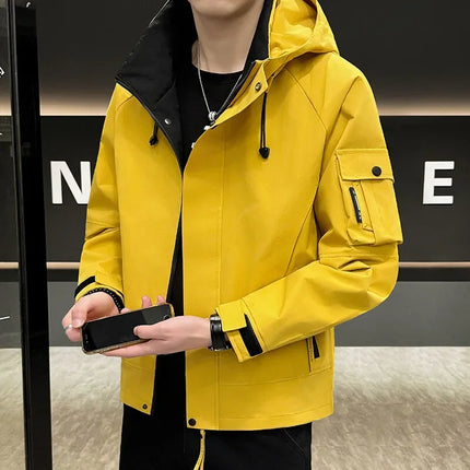 New Men's Fashion Casual Jackets Hooded Solid Zipper Pockets Camping Jackets Spring Autumn Brand Male Outdoor Sport Windbreaker