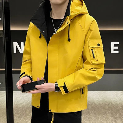 New Men's Fashion Casual Jackets Hooded Solid Zipper Pockets Camping Jackets Spring Autumn Brand Male Outdoor Sport Windbreaker