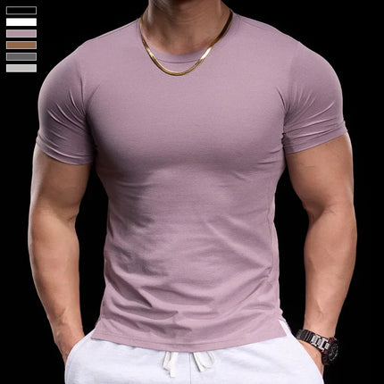 Men's gym fitness workout clothing slim fit short sleeve breathable high elasticity sports T-shirt, running sports