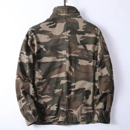 Vintage Style Men's Autumn Casual Jacket Tactical Camouflage Coat Stand Collar Outdoor Jacket Spring Outerwear