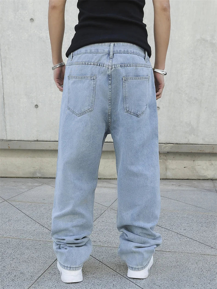 Spring Autumn Men Baggy Jeans Oversize Straight Loose Casual Denim Trousers Solid Color Streetwear Fashion Y2k Wide Leg Pants PlatiNum