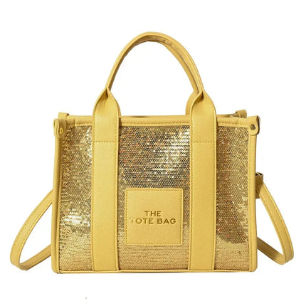 Sequins Top-Handle Bags Fashion PU Leather Shoulder Bag Large Capacity Travel Handbag Women Trendy Casual Satchel Tote Purse PlatiNum