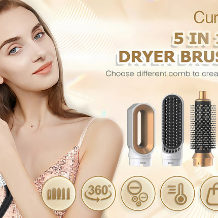 LUXLOCK 5-In-1 Hair Dryer Curling Iron Hot Air Comb Dyso Air Bag Hair Dryer Styling Tool Straightener Hairdressing Tool Gift