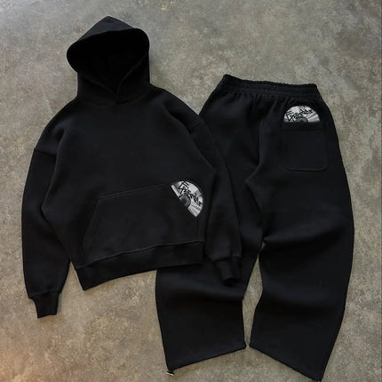 Street wear punk hip hop men suit Y2K new American gothic Harajuku embroidery design jumper oversized casual loose sports suit PlatiNum