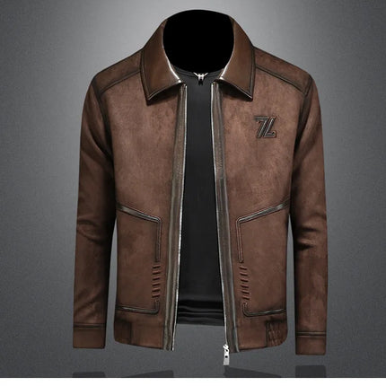 Minglu Faux Leather Autumn Winter Men's Jackets Luxury Solid Color Turn Down Collar Zipper Casual Male Coats Man Outerwear 4XL