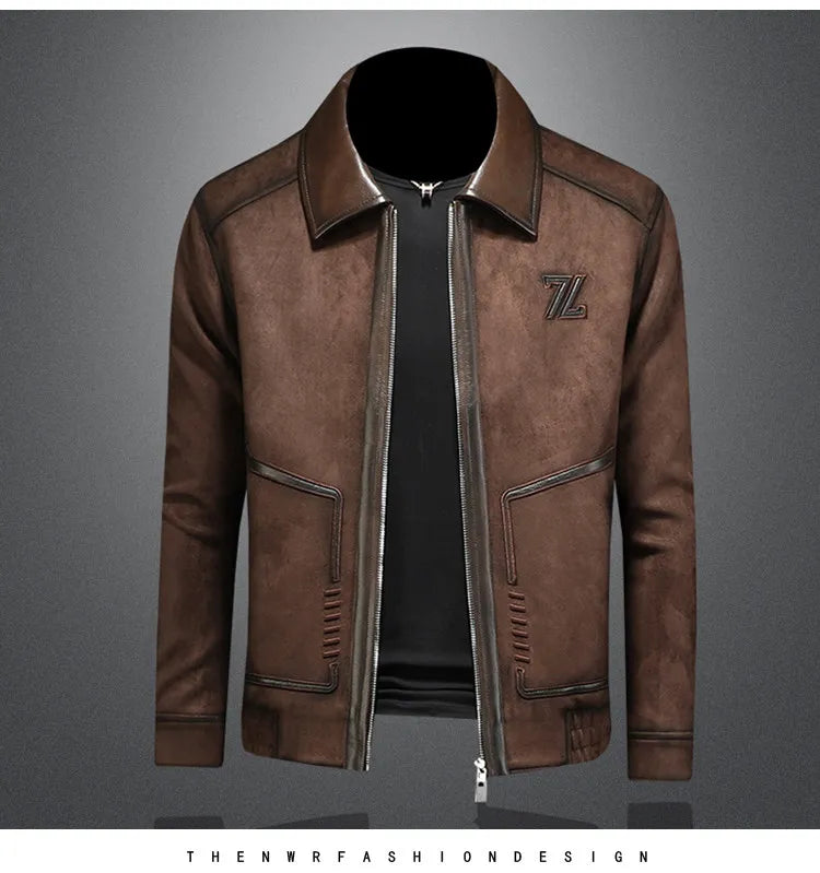 Minglu Faux Leather Autumn Winter Men's Jackets Luxury Solid Color Turn Down Collar Zipper Casual Male Coats Man Outerwear 4XL