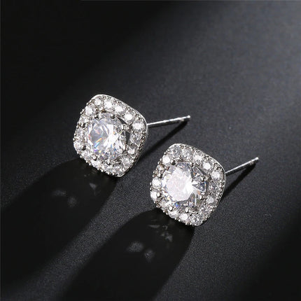 ZAKOL Classic White Square CZ Orecchini Della Stud Per Le Donne Squisite Rotondo Cubic Zirconia Cristallo Orecchini Regalo platinumshop