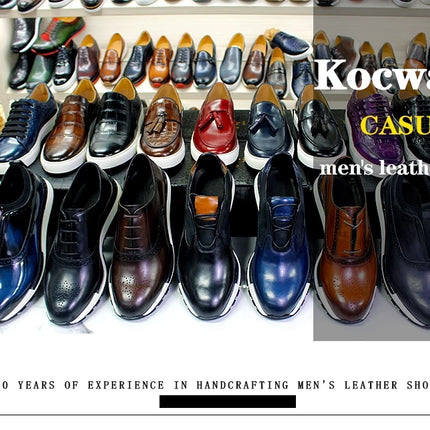 Men's Leather Shoes Casual Comfort Flat Shoes Lace Up Fish Pattern Handmade Shoes Dating Office Fashion Banquet Men's Shoes