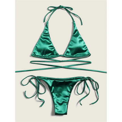 Sexy 13 colori Halter Satin Bikini brasiliano Donna Costumi da bagno Costume da bagno femminile Bikini a due pezzi Bagnante Costume da bagno Swim V4966 platinumshop