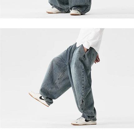 Pantaloni a gamba larga in denim Pantaloni casual alla moda da uomo Pantaloni larghi a lanterna Hip Hop Jeans streetwear Pantaloni elastici in vita maschile oversize