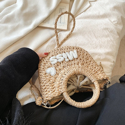 Personalized Summer Straw Bag for Women, Large Capacity, Perforated Design, Simple Shoulder Beach Bag for Vacations