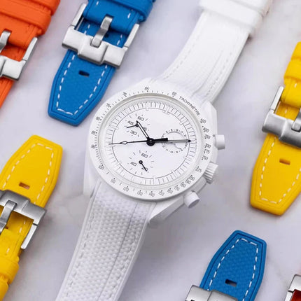 Cinturino in gomma per Swatch X Omega Joint MoonSwatch Cinturino sportivo impermeabile da 20 mm Cinturino con estremità curva in silicone per uomo donna platinumshop