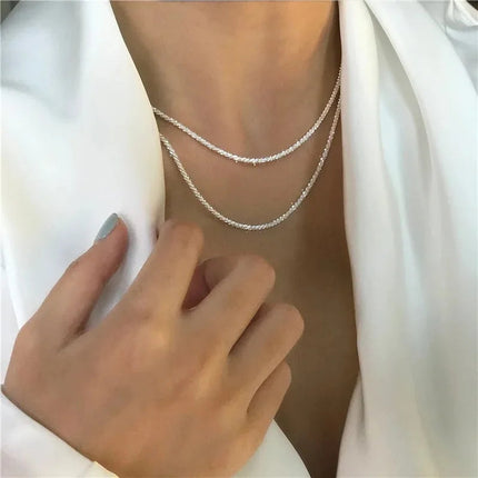 Popular Silver Colour Sparkling Clavicle Chain Choker Necklace Collar For Women Fine Jewelry Wedding Party Birthday Gifts 2023 PlatiNum