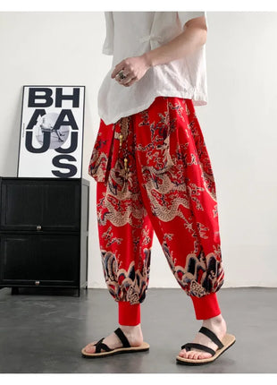 Men's Summer Pants 2026 Lightweight Thin Cotton Comfortable Beach Trousers, Loose Casual Hip Hop Printed Pants, Fashion Oversized Jogger Pants