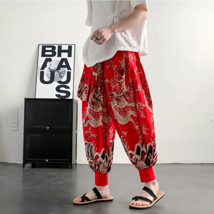 Pantaloni Estivi da Uomo 2026 in Cotone Leggero Sottile Comodi da Spiaggia, Pantaloni Larghi Casual Hip Hop Stampati, Pantaloni Jogger Oversize alla Moda