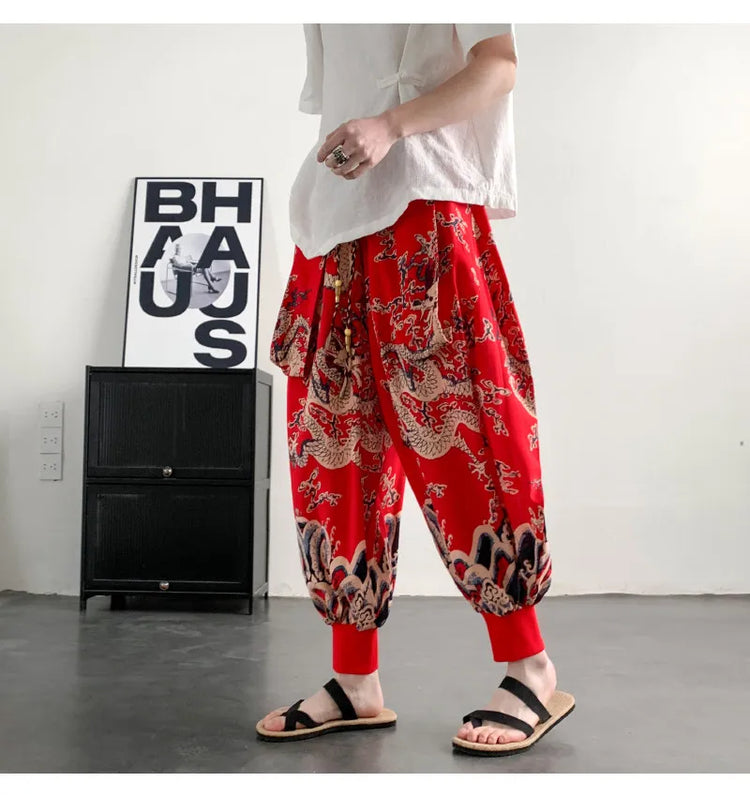 Pantaloni Estivi da Uomo 2026 in Cotone Leggero Sottile Comodi da Spiaggia, Pantaloni Larghi Casual Hip Hop Stampati, Pantaloni Jogger Oversize alla Moda