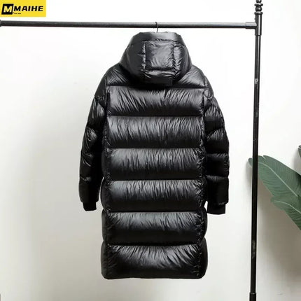 -30 ℃ Cold-proof Long Down Jacket Men's Light Luxury Black Gold Lightweight 95% Goose Down Jacket Unisex Winter Warm Hooded Coat PlatiNum